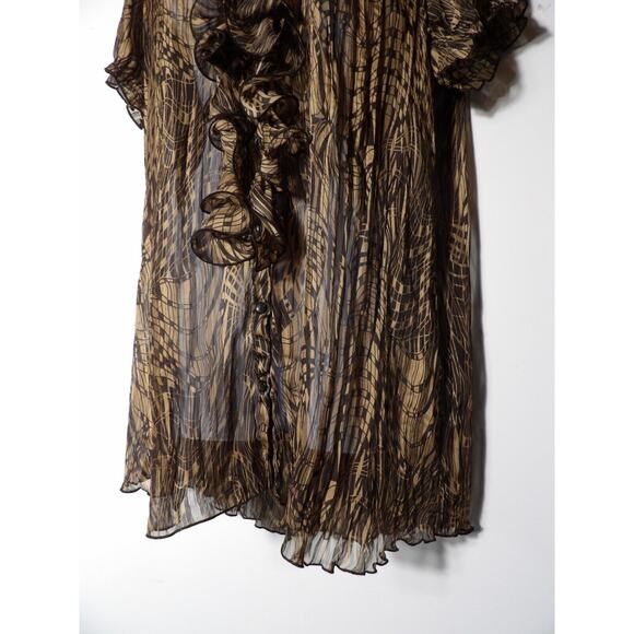 Jaipur Sheer Blouse Sz XL Ruffle Button Up Brown Black Career Casual Y2K 90s - Picture 11 of 12